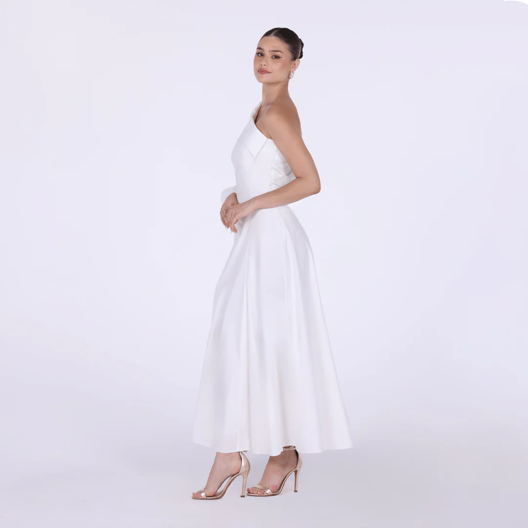 Poplin One-Shoulder Midi Shirt Dress with Side Cord - Image 2