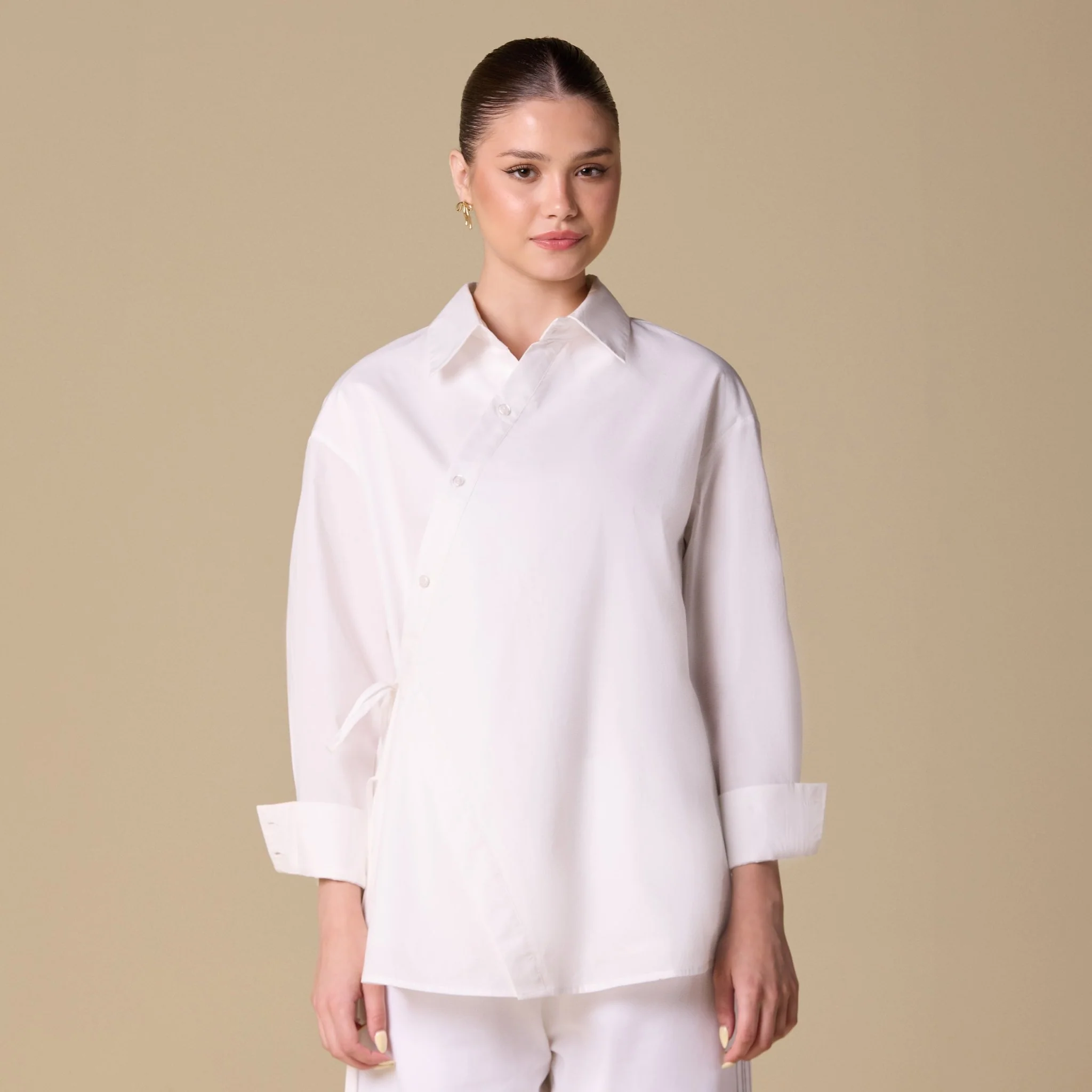 White Poplin Shirt with Side Ribbon