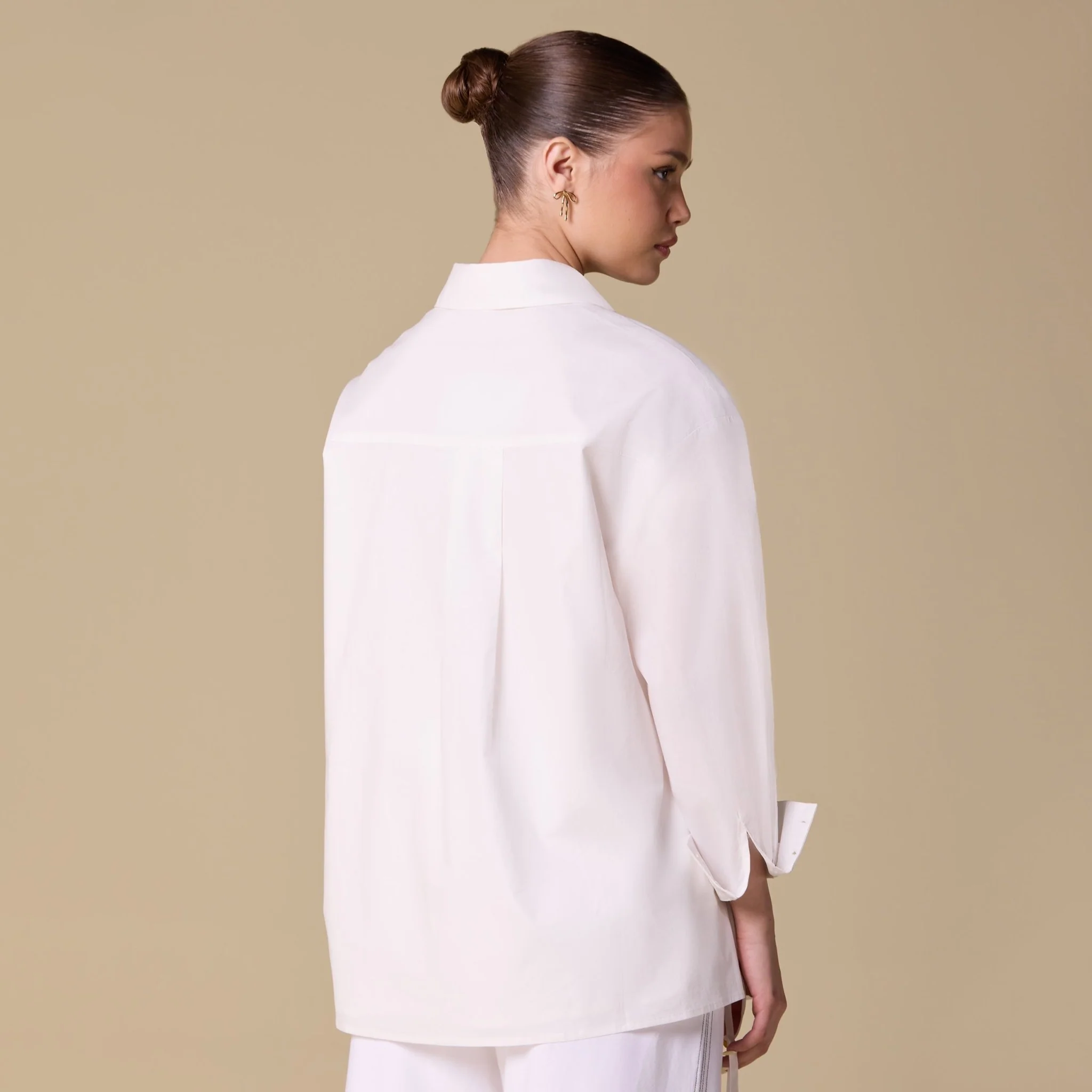 White Poplin Shirt with Side Ribbon - Image 2
