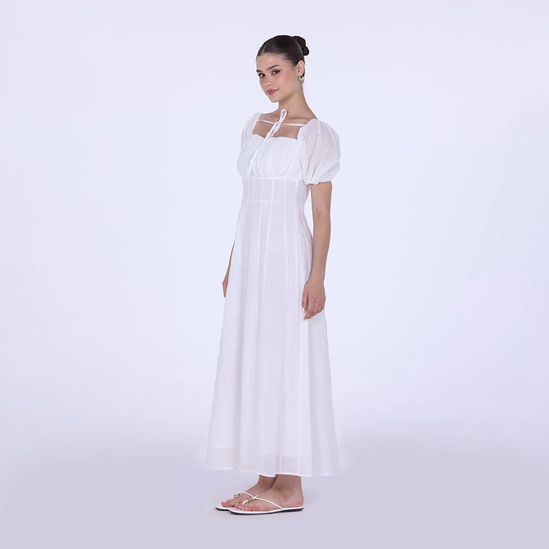 White Puff Short Sleeve Maxi Dress - Image 2