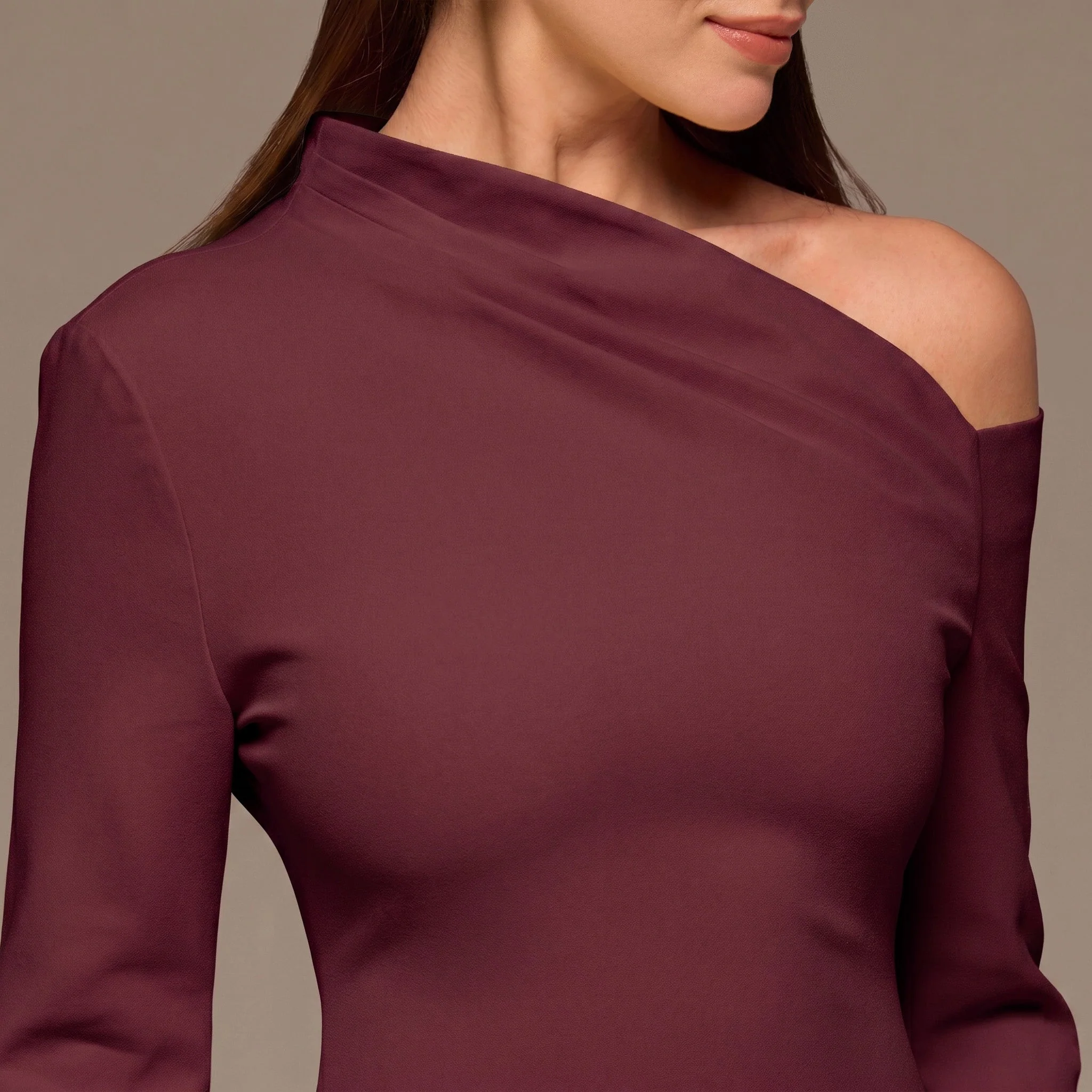 Purple Bare Shoulder Crepe Midi Dress - Image 3