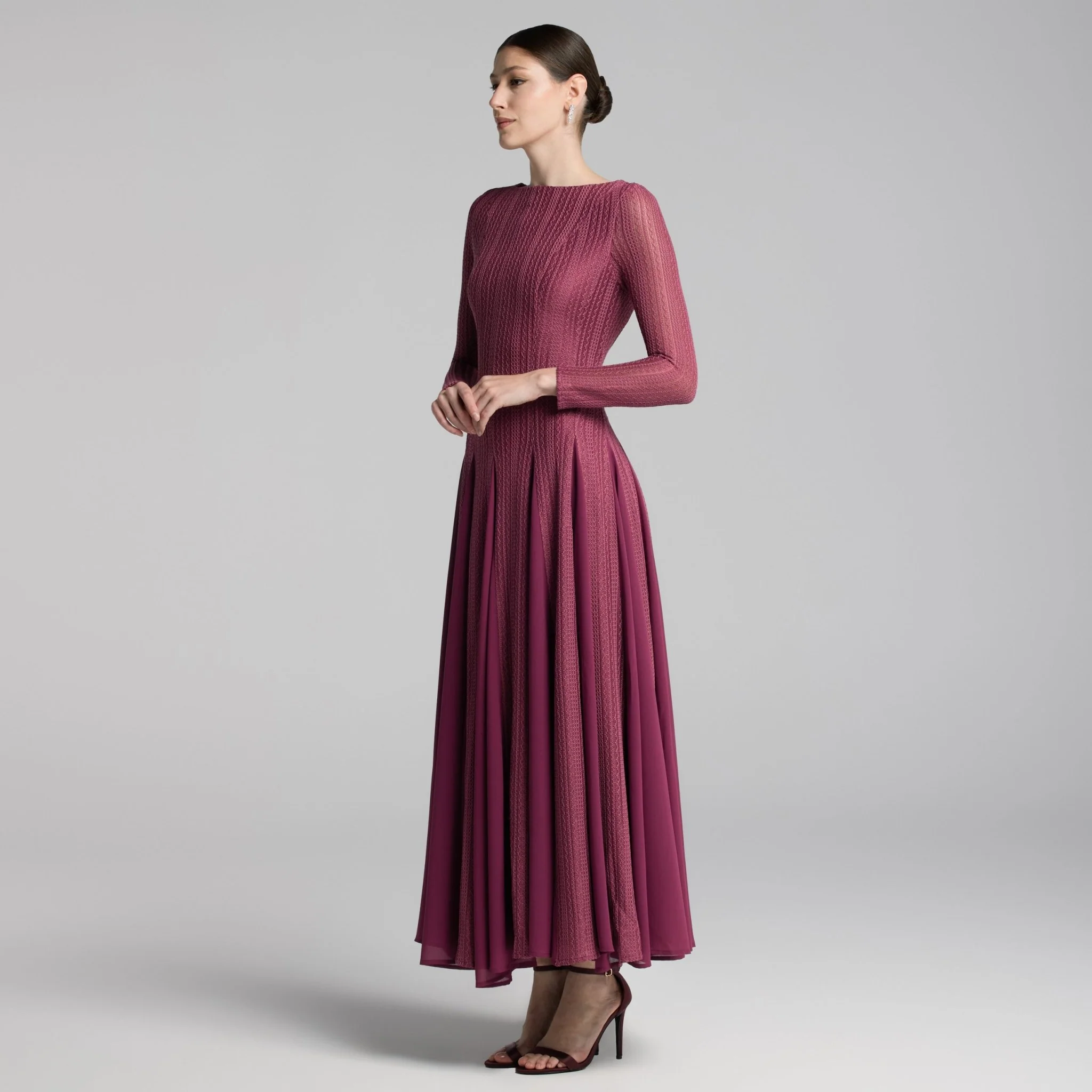 Purple Long Sleeves Godet Maxi Dress - Image 2