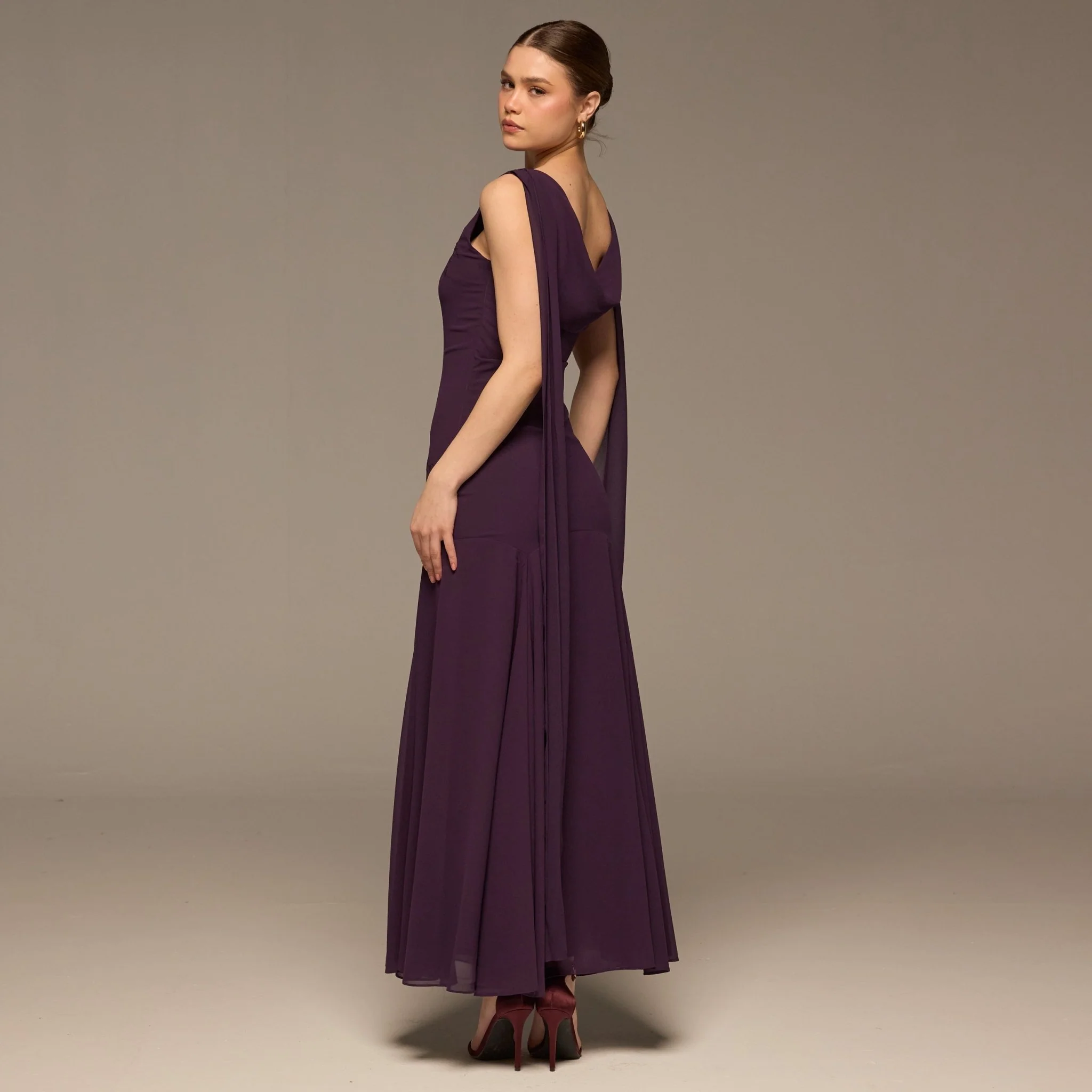 Purple Sleeveless Embroidered Chiffon Maxi Dress - Image 4