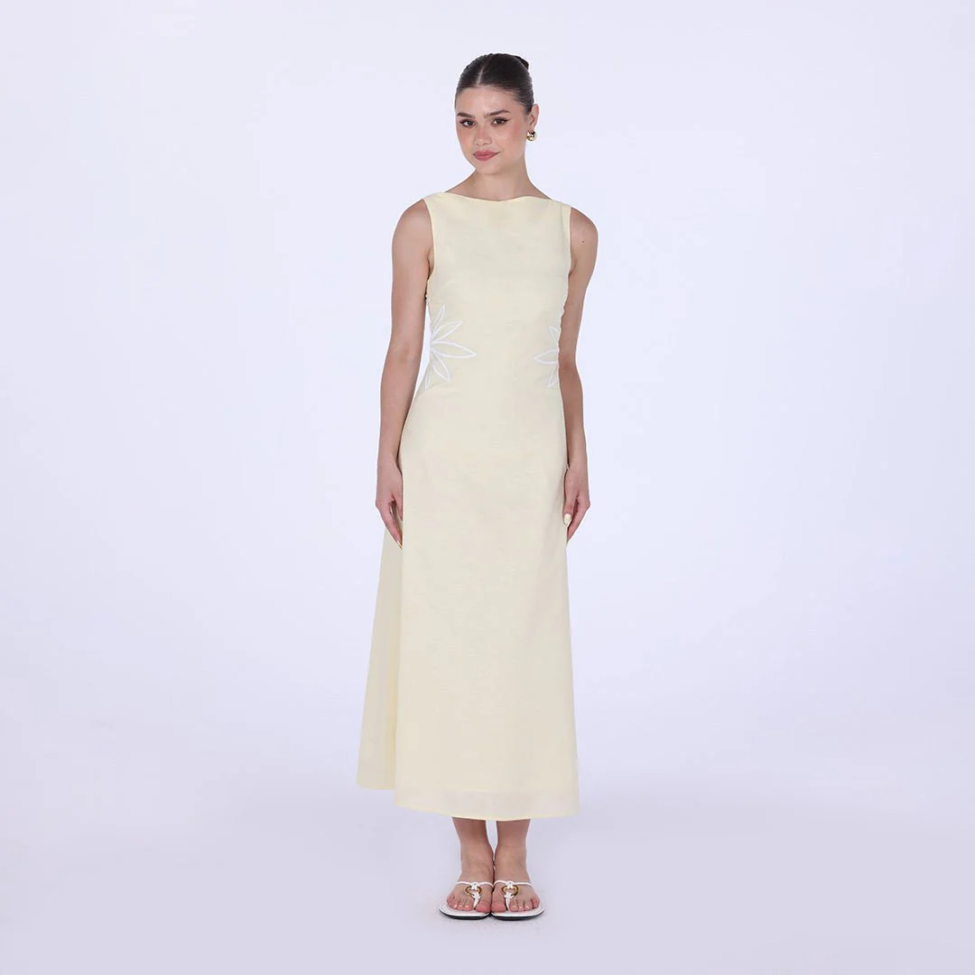 Sleeveless A-line midi dress with waist embroidery - Image 2