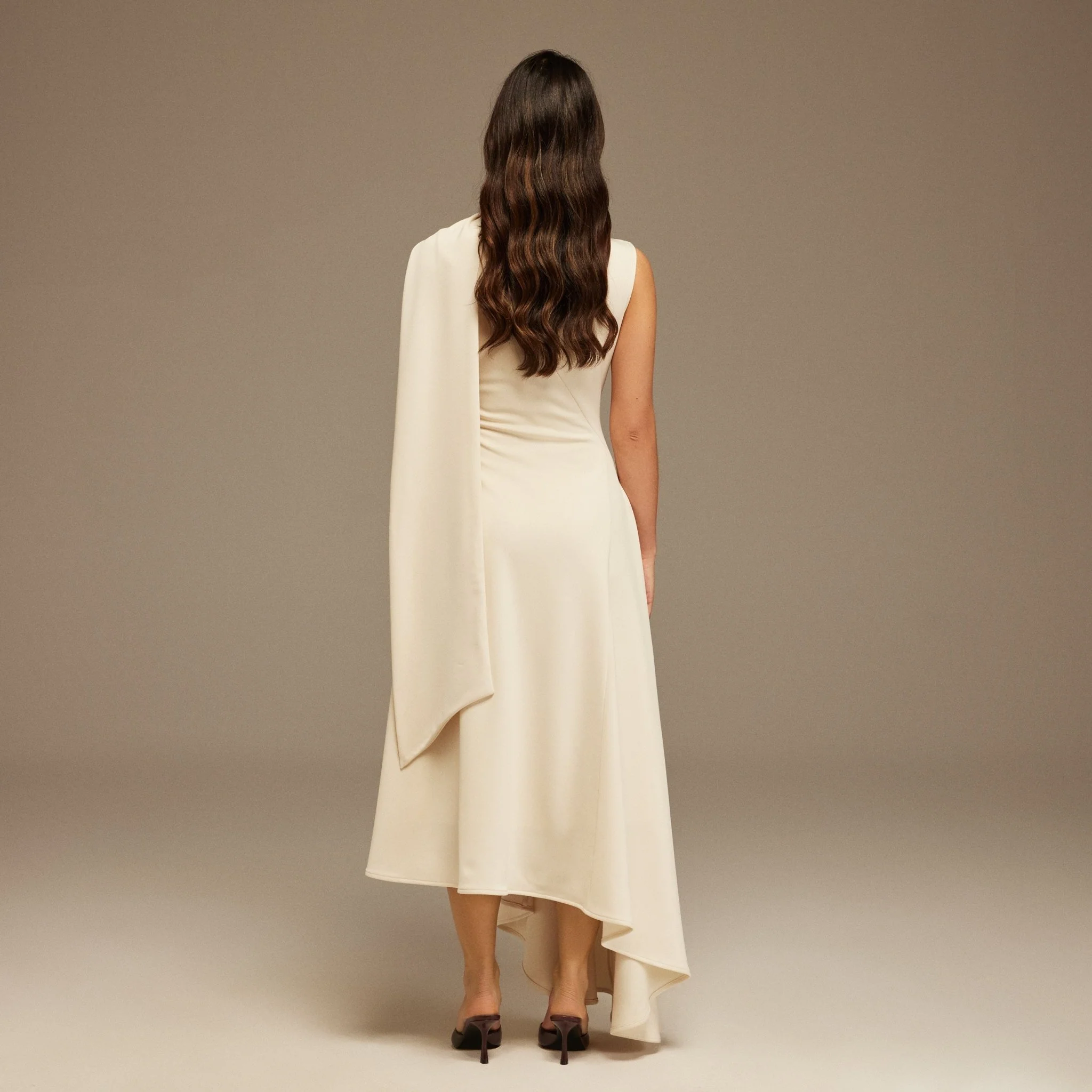 Sleeveless Aline Midi Dress With Shoulder Scarf - Image 4