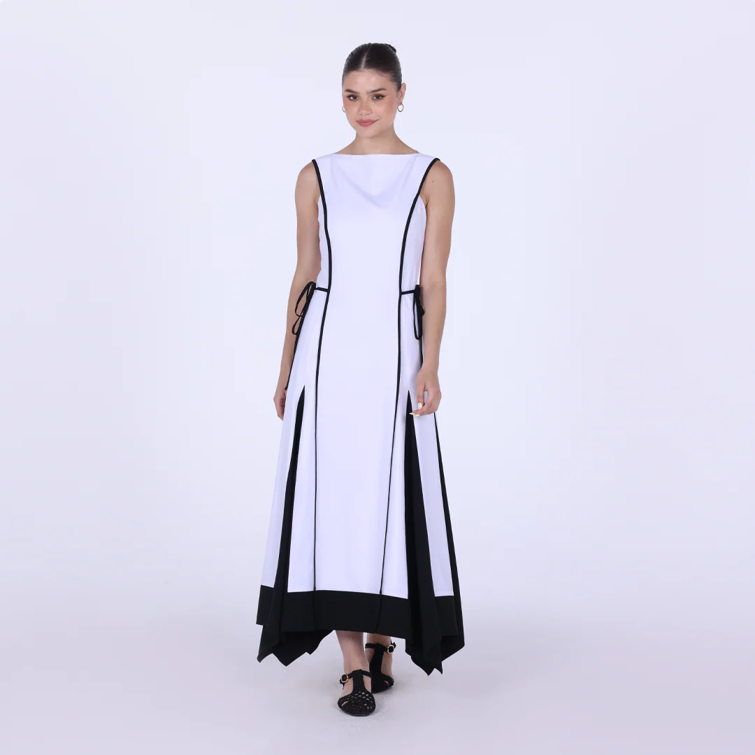 Black & White Sleeveless Contrast Panel Dress