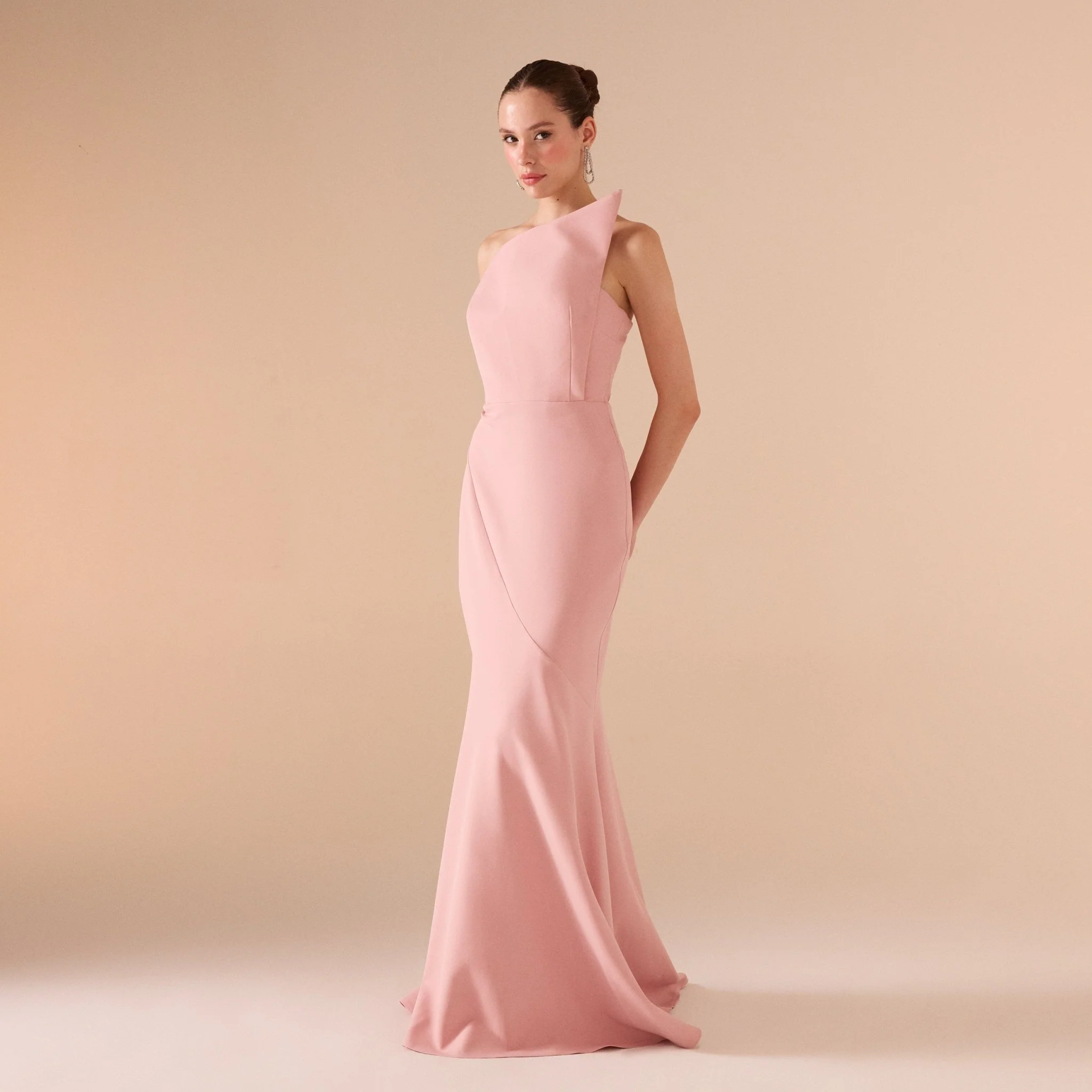 Pink Sleeveless Crepe Gown with Detailed Top - Image 2
