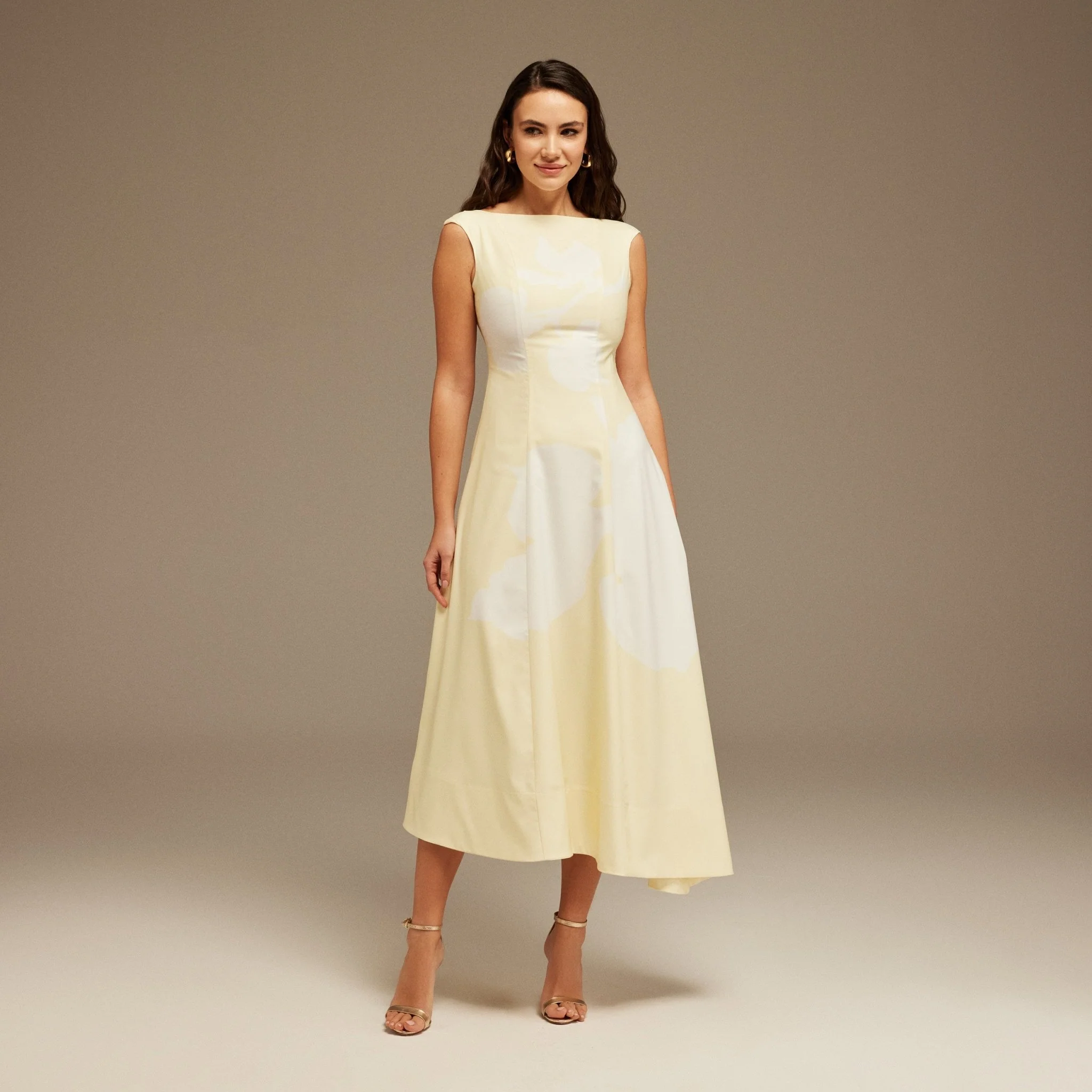 Yellow Printed Sleeveless Printed cotton Midi Dress