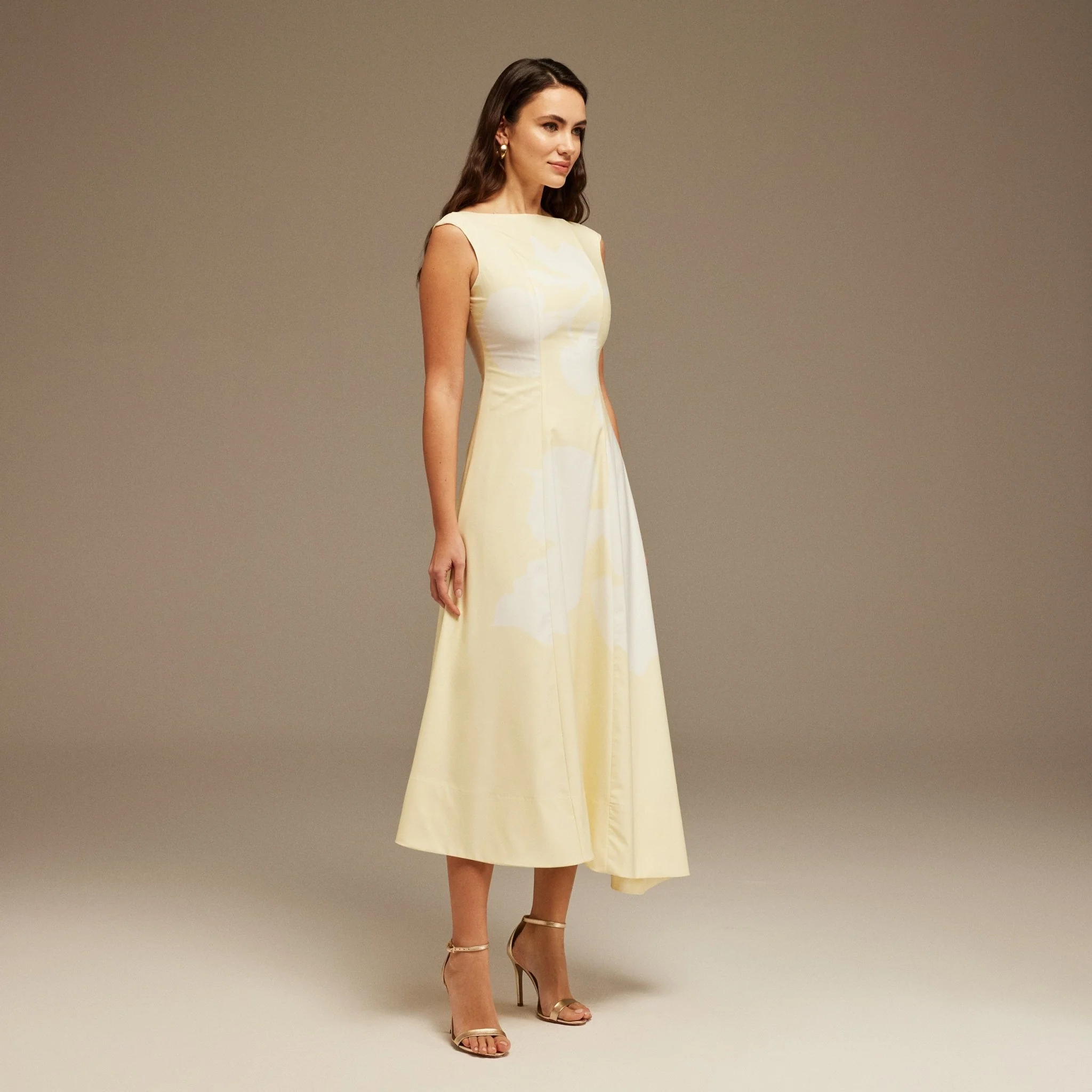 Yellow Printed Sleeveless Printed cotton Midi Dress - Image 2