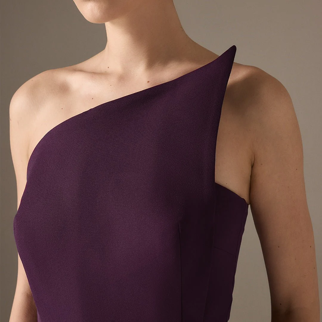 Plum Sleeveless Crepe Gown with Detailed Top - Image 2