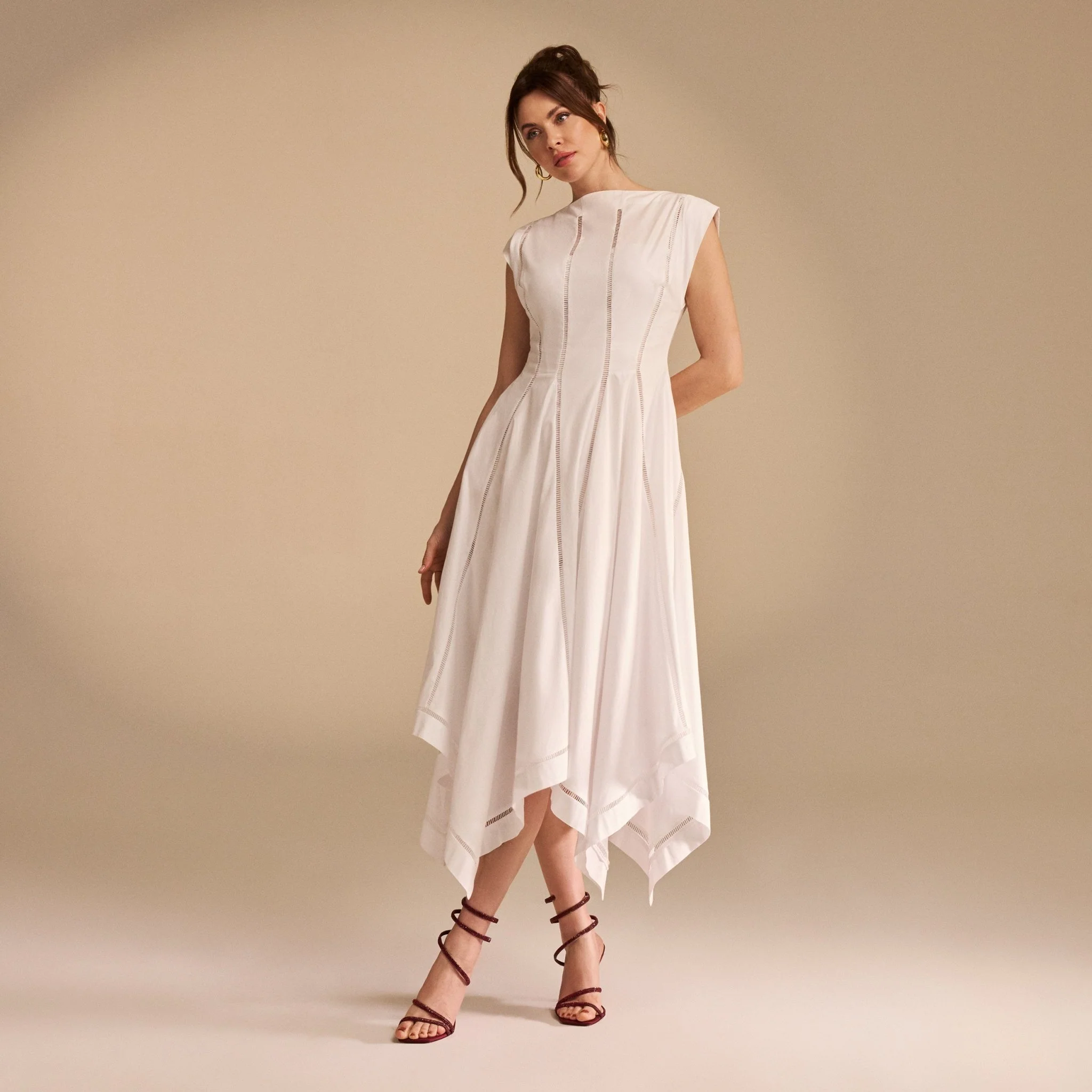 Off White Square Cut Ruffled Midi Dress