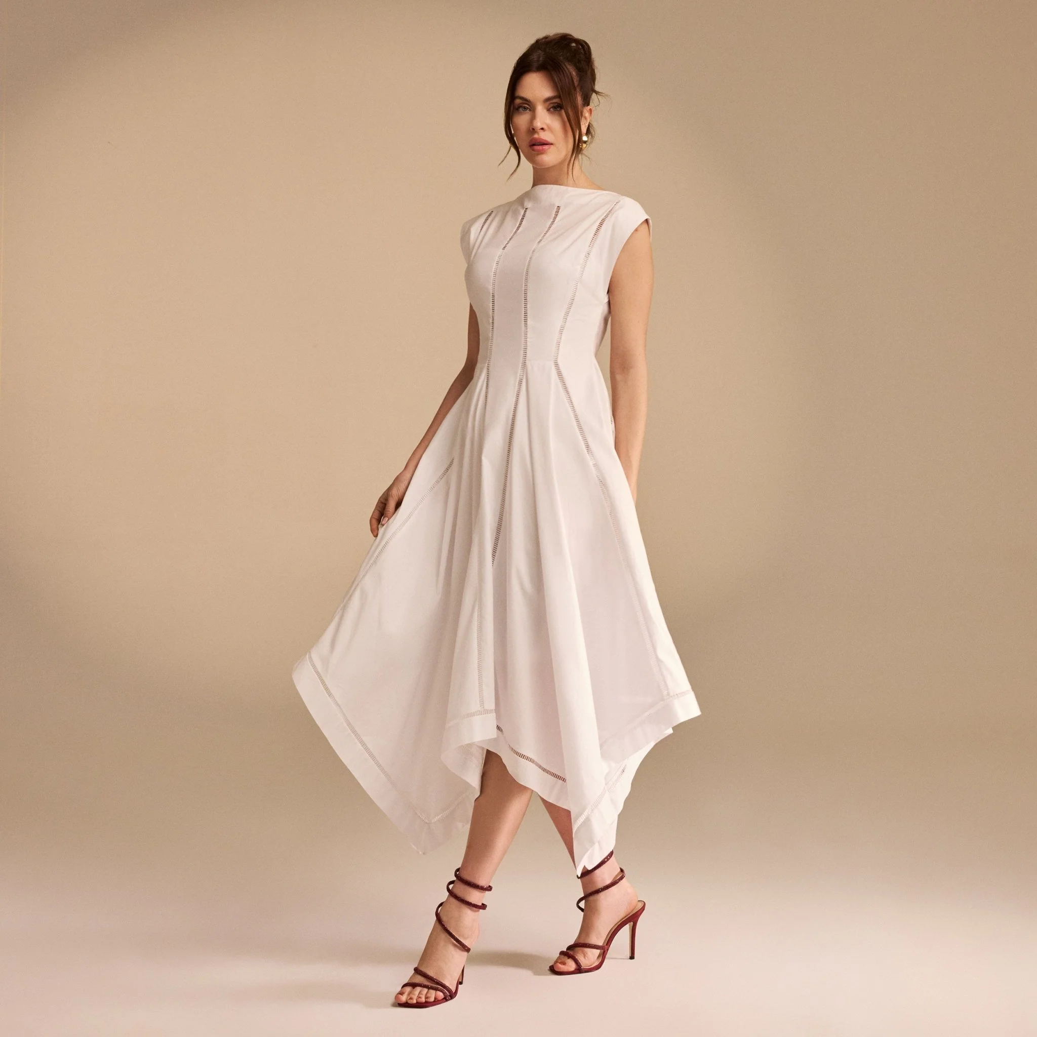 Off White Square Cut Ruffled Midi Dress - Image 2