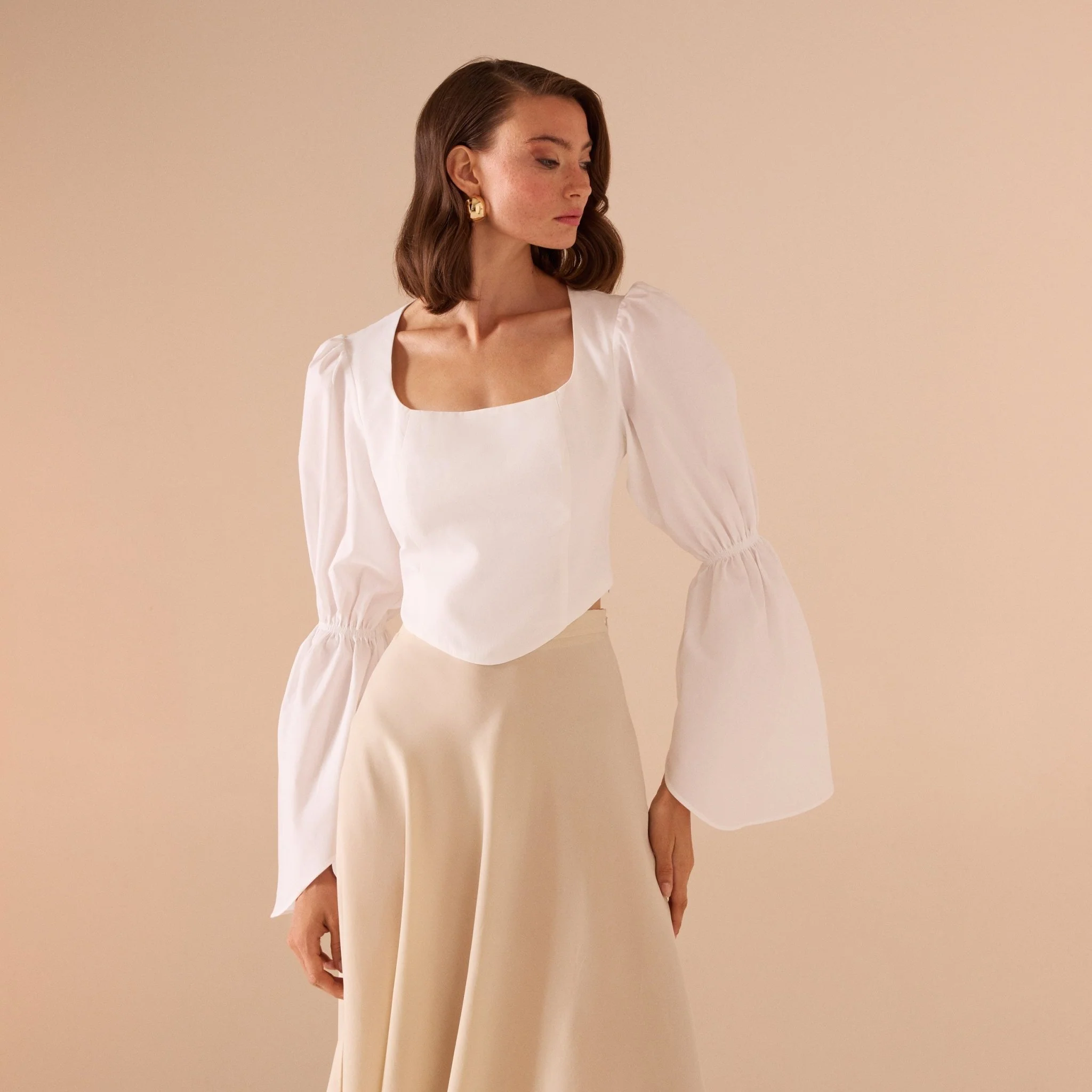 Square Neckline Gathered Ruffle Sleeve Top