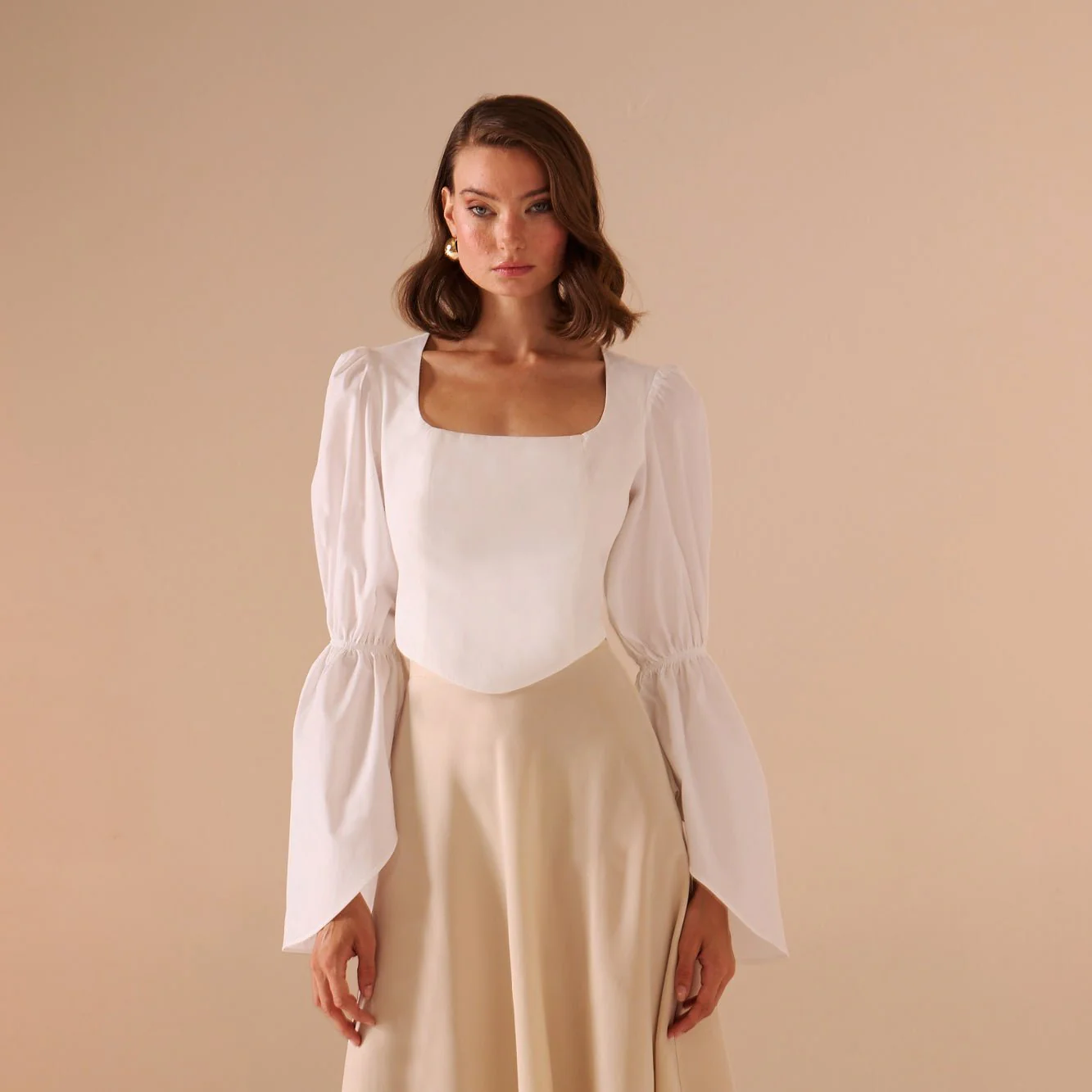 Square Neckline Gathered Ruffle Sleeve Top - Image 2