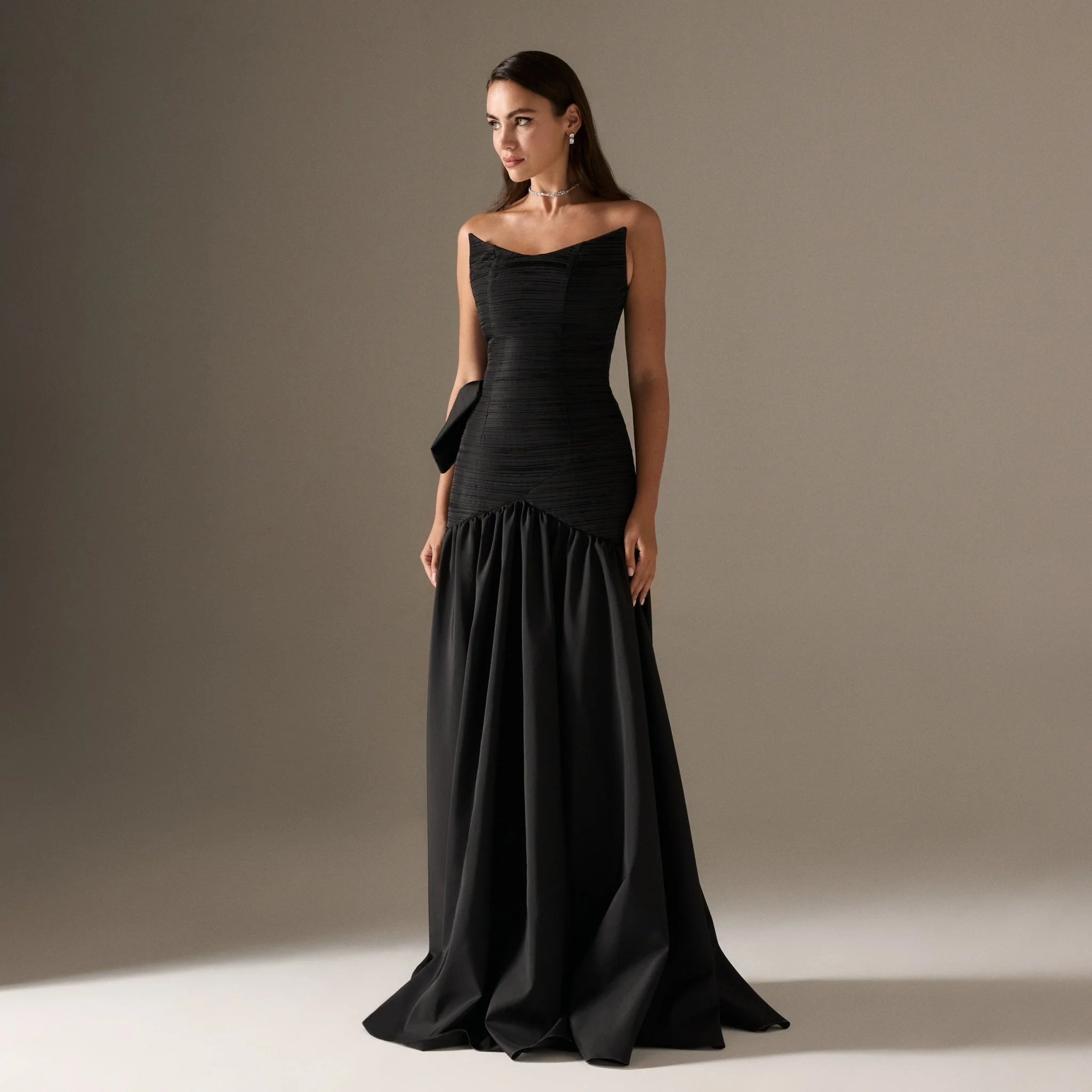 Strapless Ruched Taffeta Floor Length Dress - Image 2