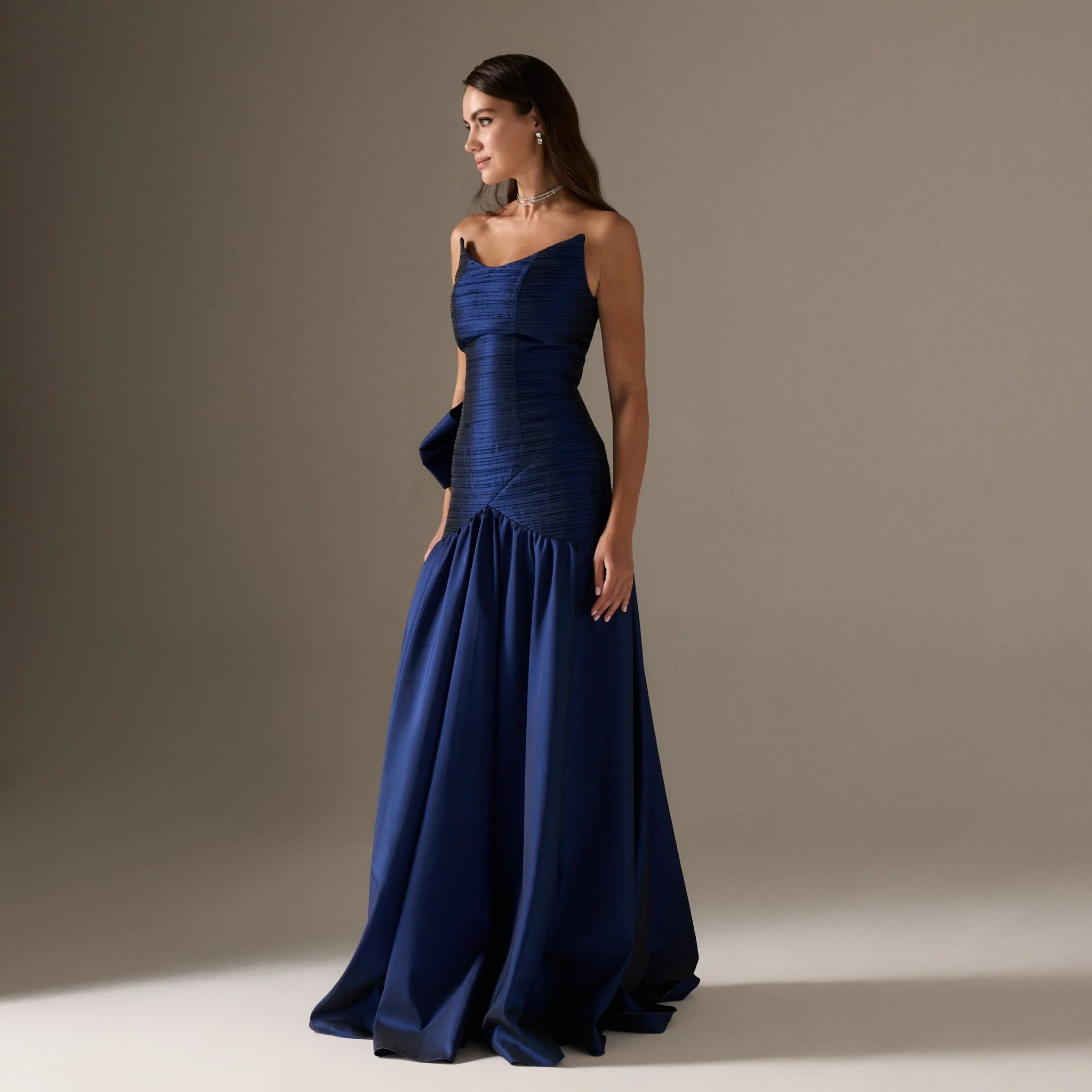 Strapless Ruched Taffeta Floor Length Dress - Image 2