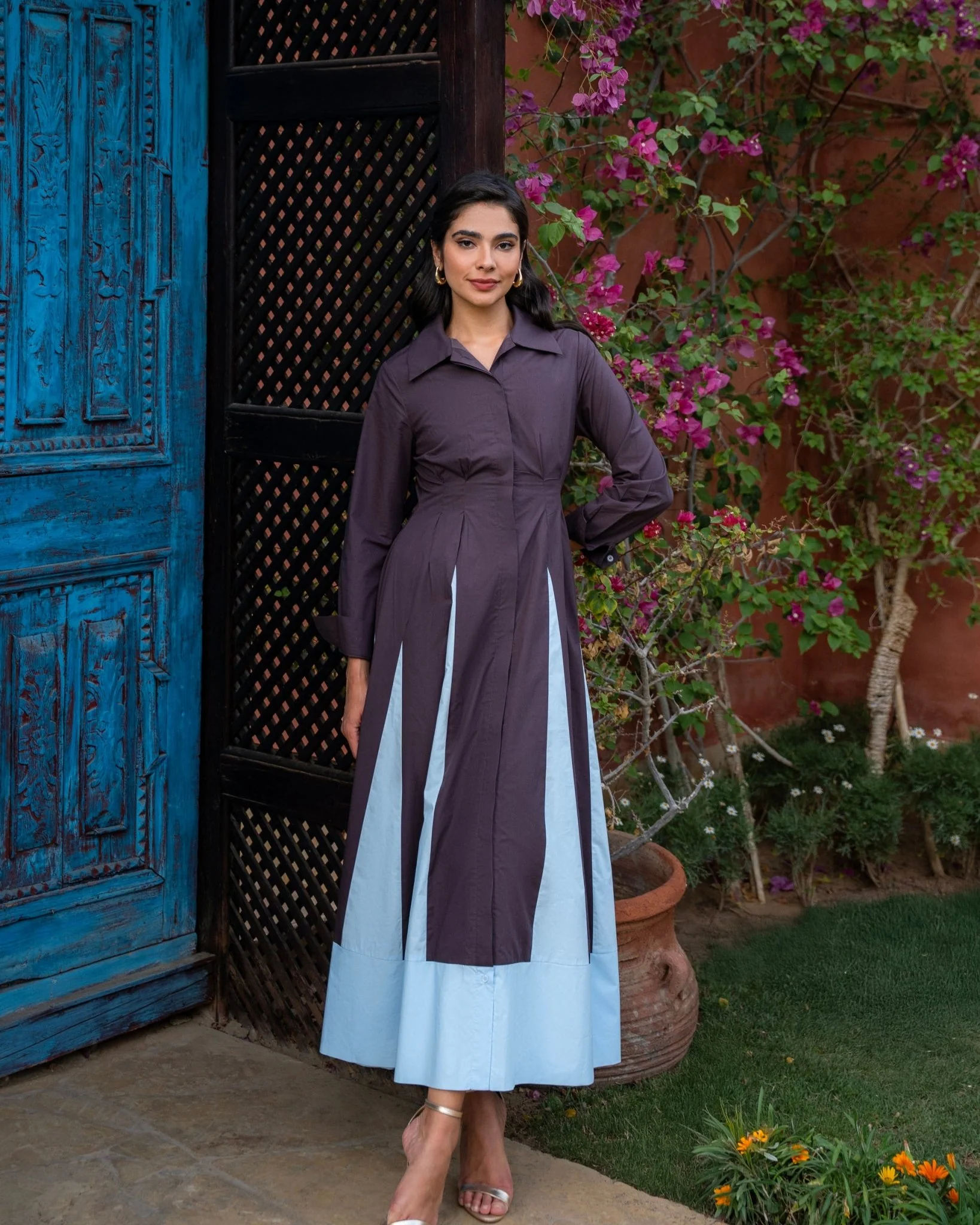 Striped Poplin Maxi Dress