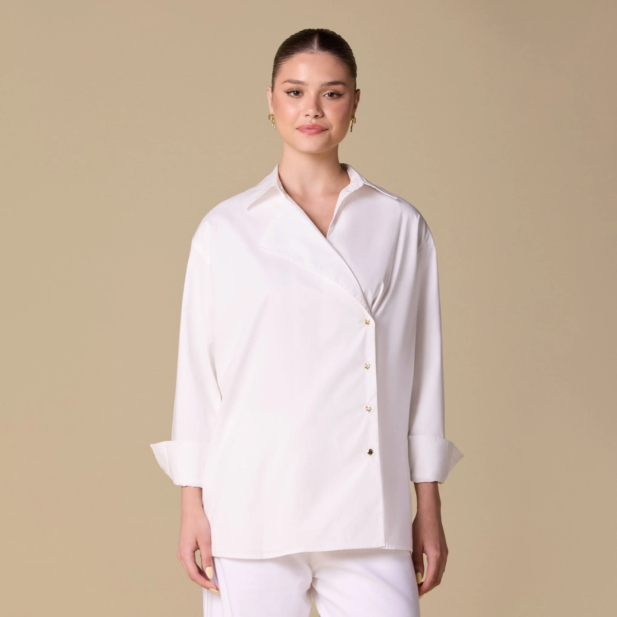 White Structured Fold Collar Blouse