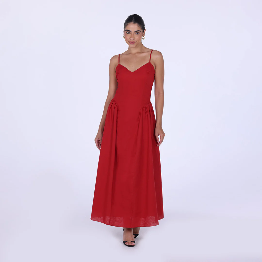 V-neckline Spaghetti Straps Midi Dress