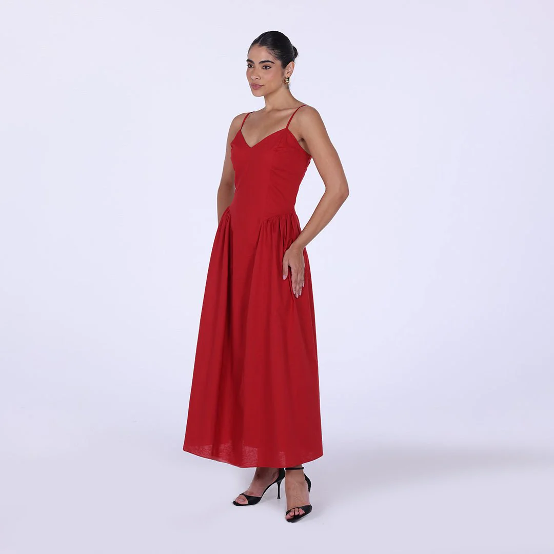 V-neckline Spaghetti Straps Midi Dress - Image 2