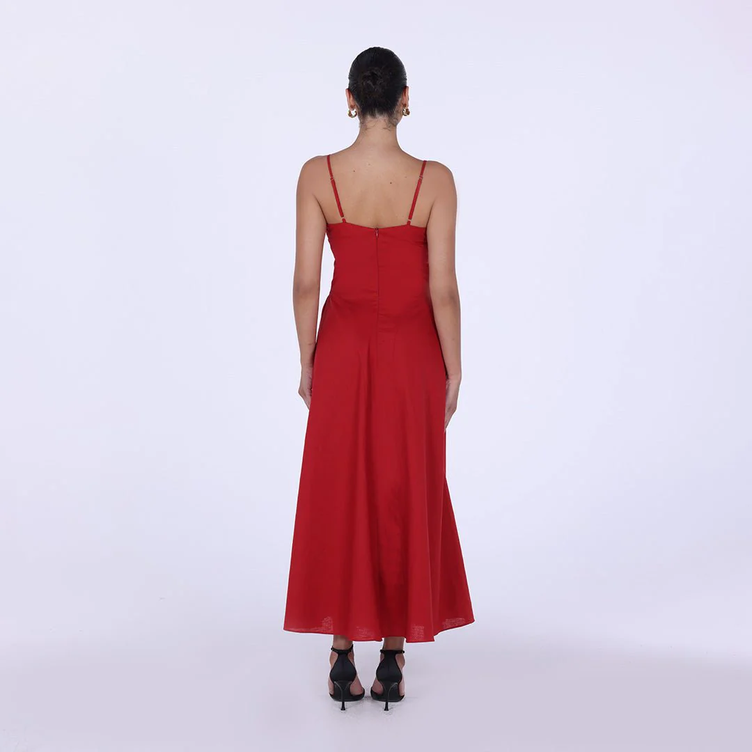 V-neckline Spaghetti Straps Midi Dress - Image 4