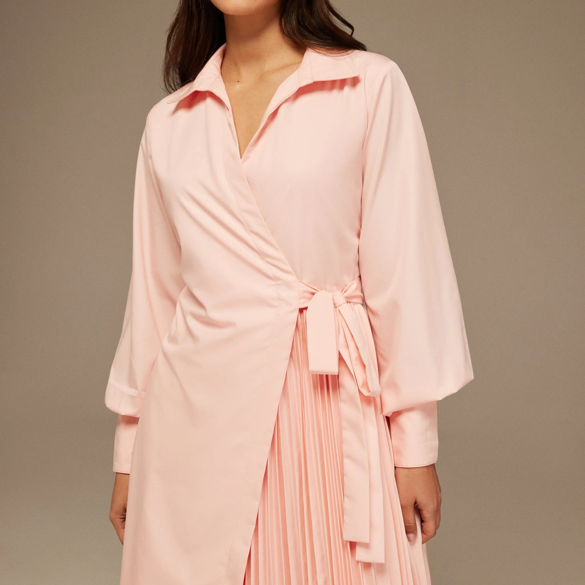 Pink Warped Dress Poplin With Pleats - Image 3