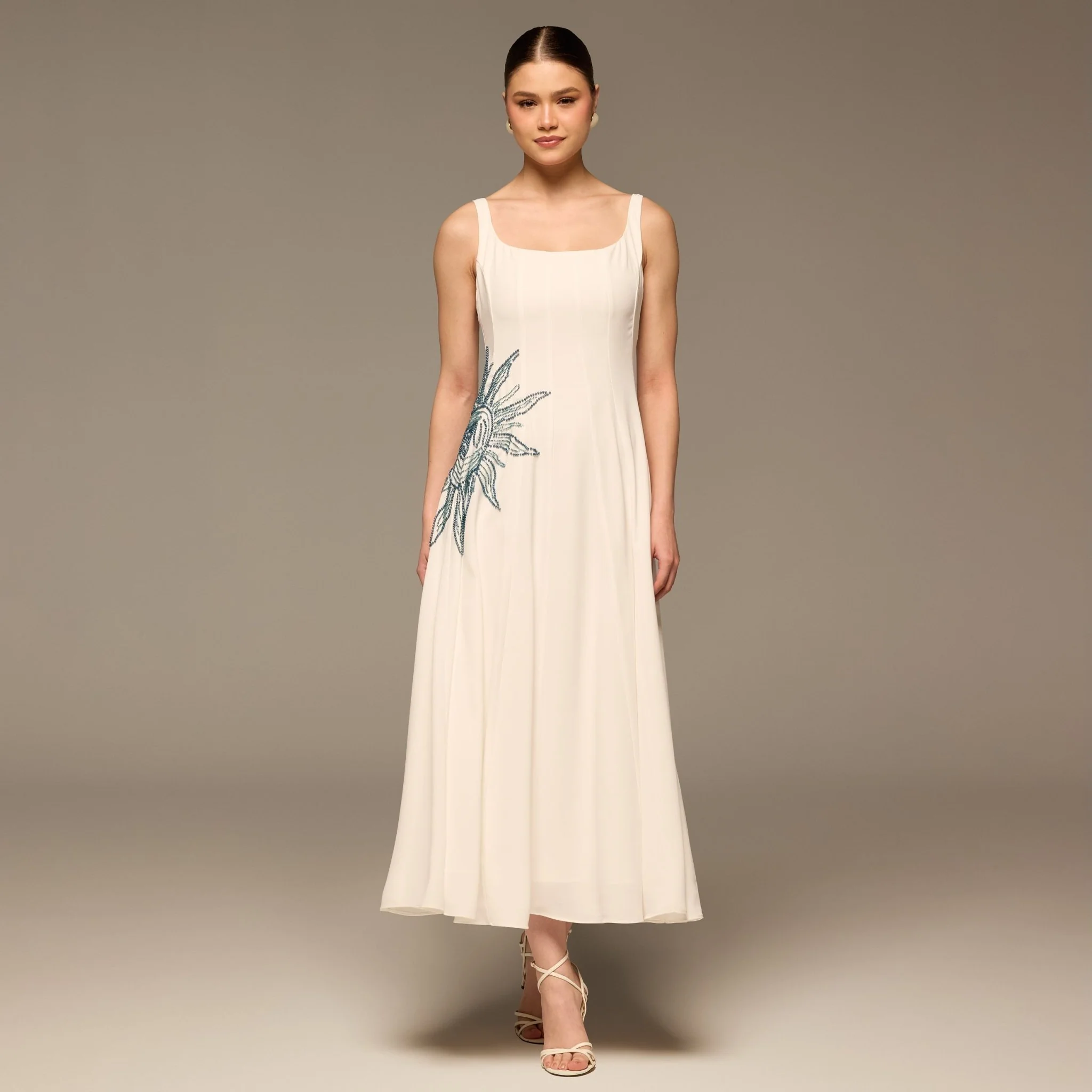 White Square Neck Crepe Maxi Dress