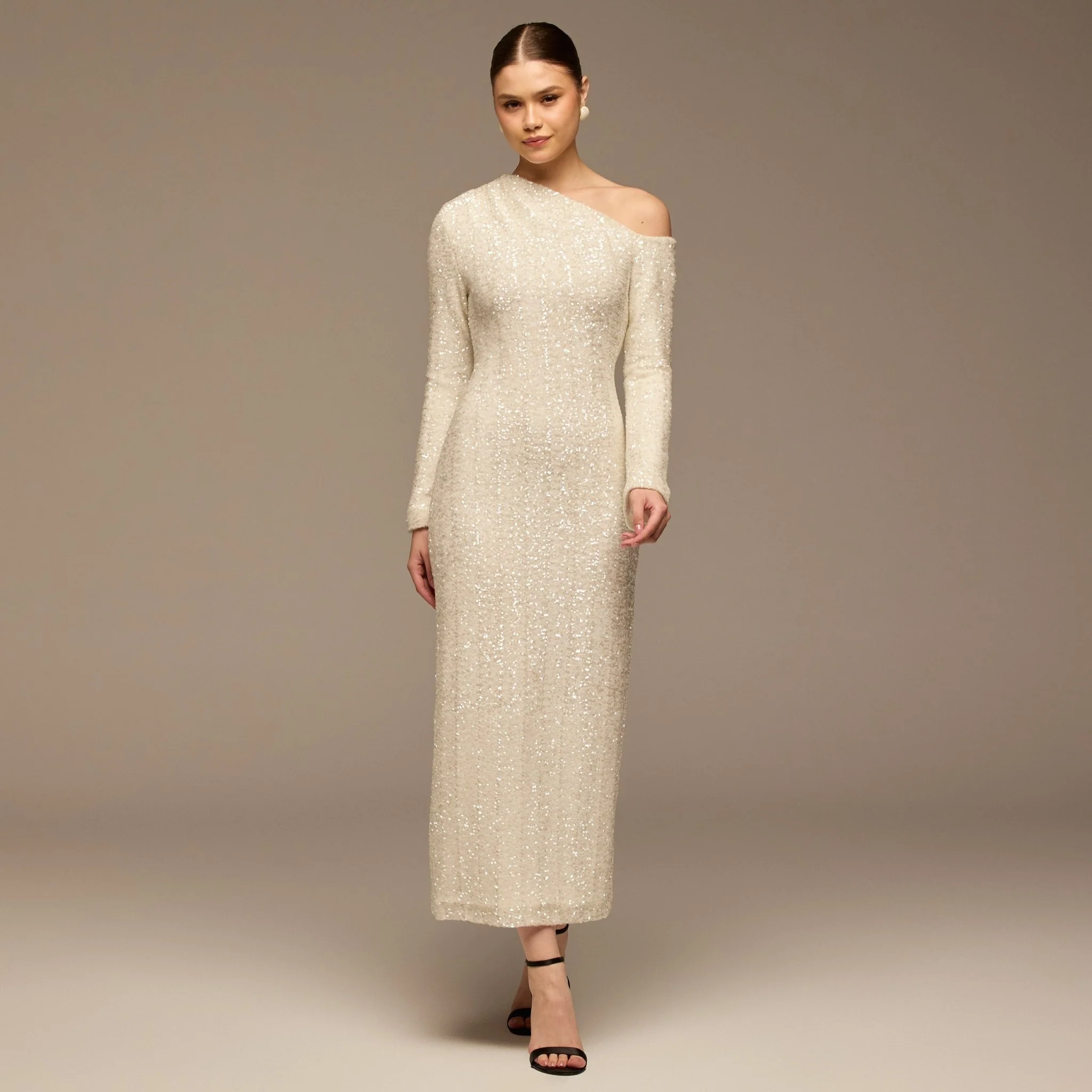 White Long-Sleeve Sequin Maxi Dress - Image 2