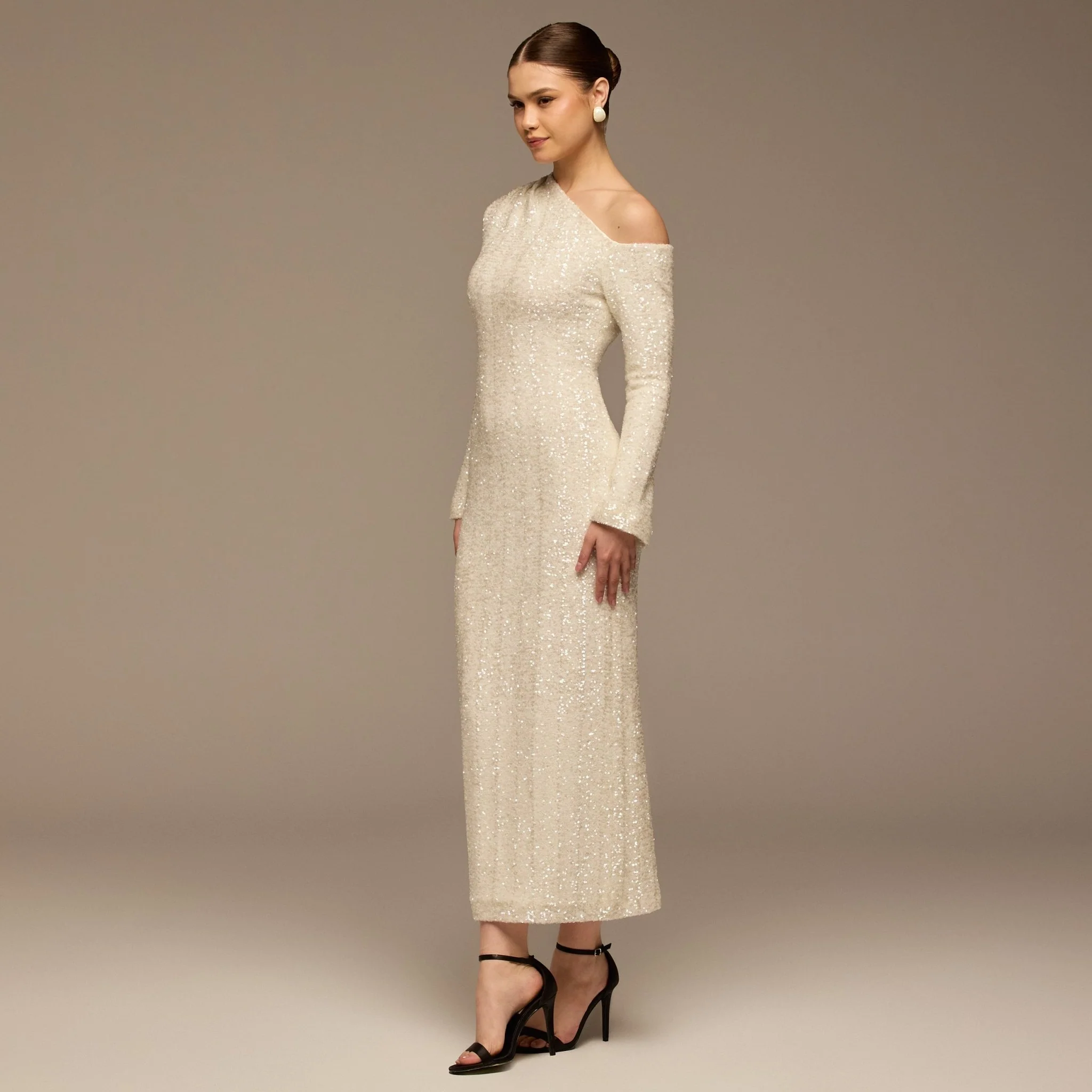 White Long-Sleeve Sequin Maxi Dress - Image 3