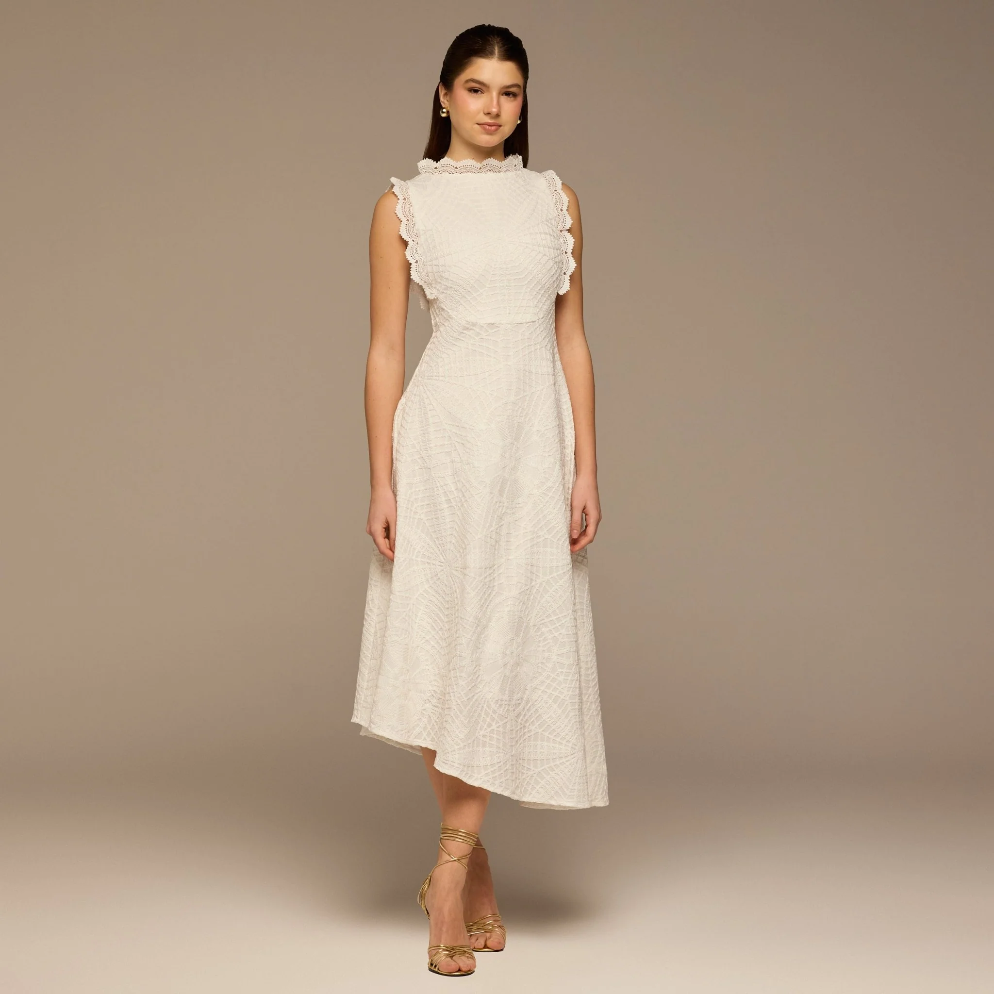 White Crochet Lace High-Neck Maxi Dress - Image 2