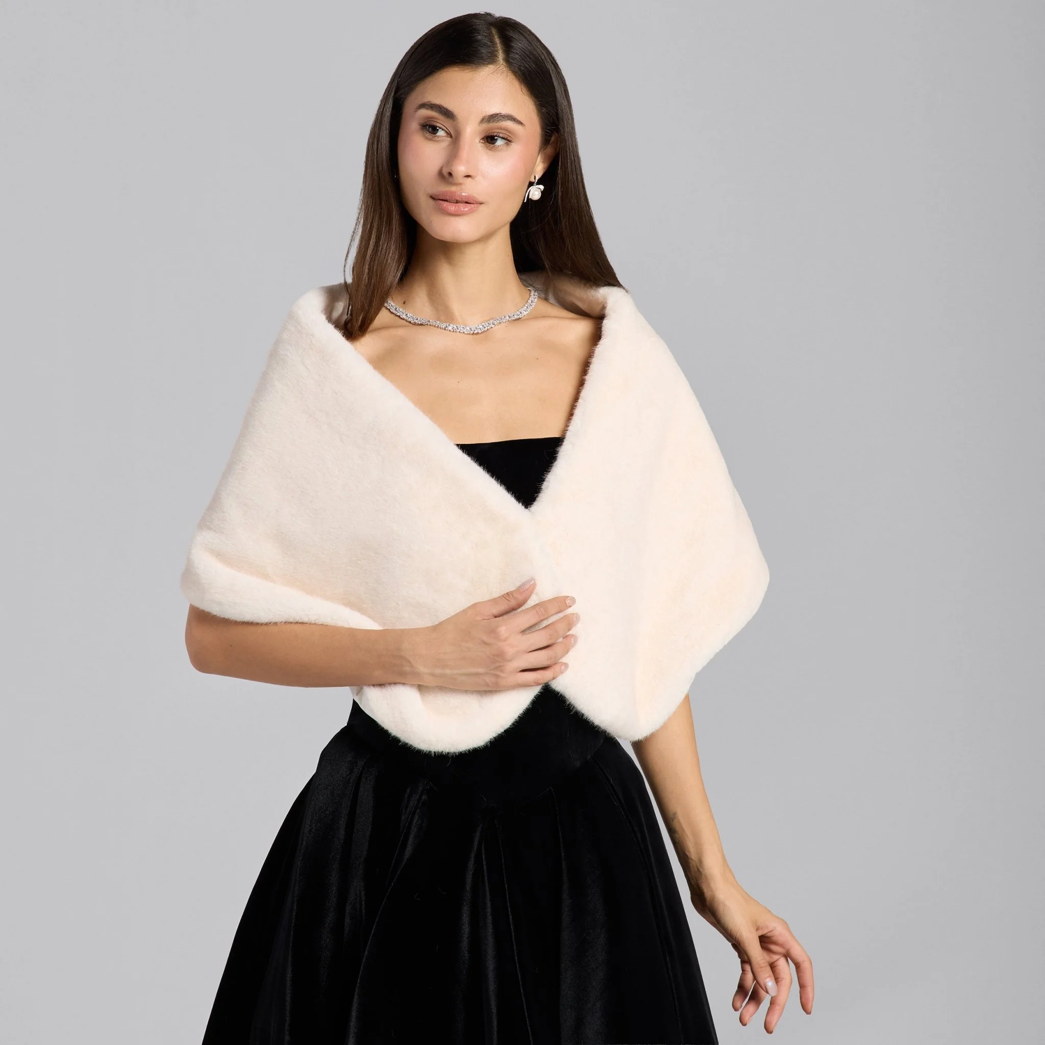 White Faux Mink Fur Shawl