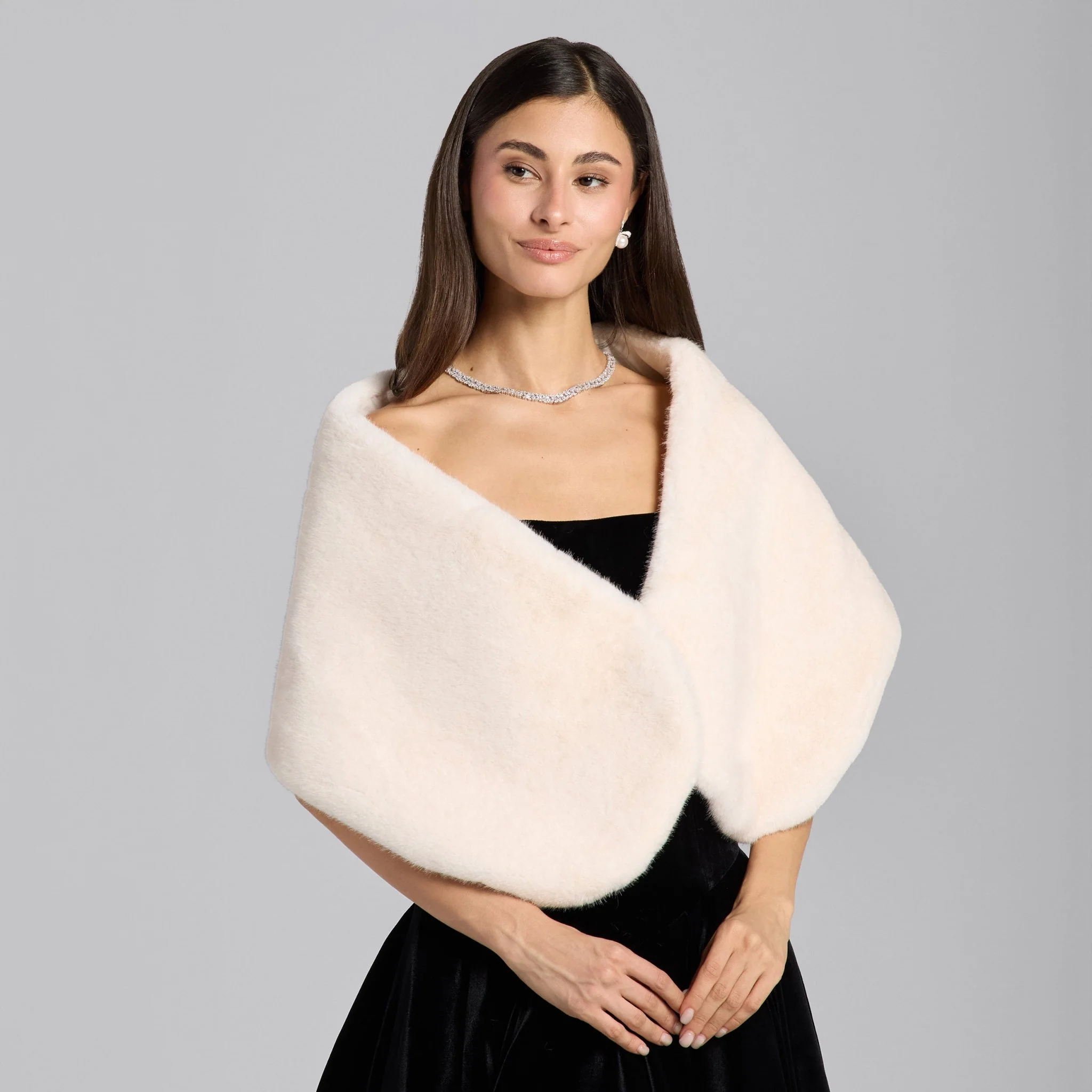 White Faux Mink Fur Shawl - Image 2