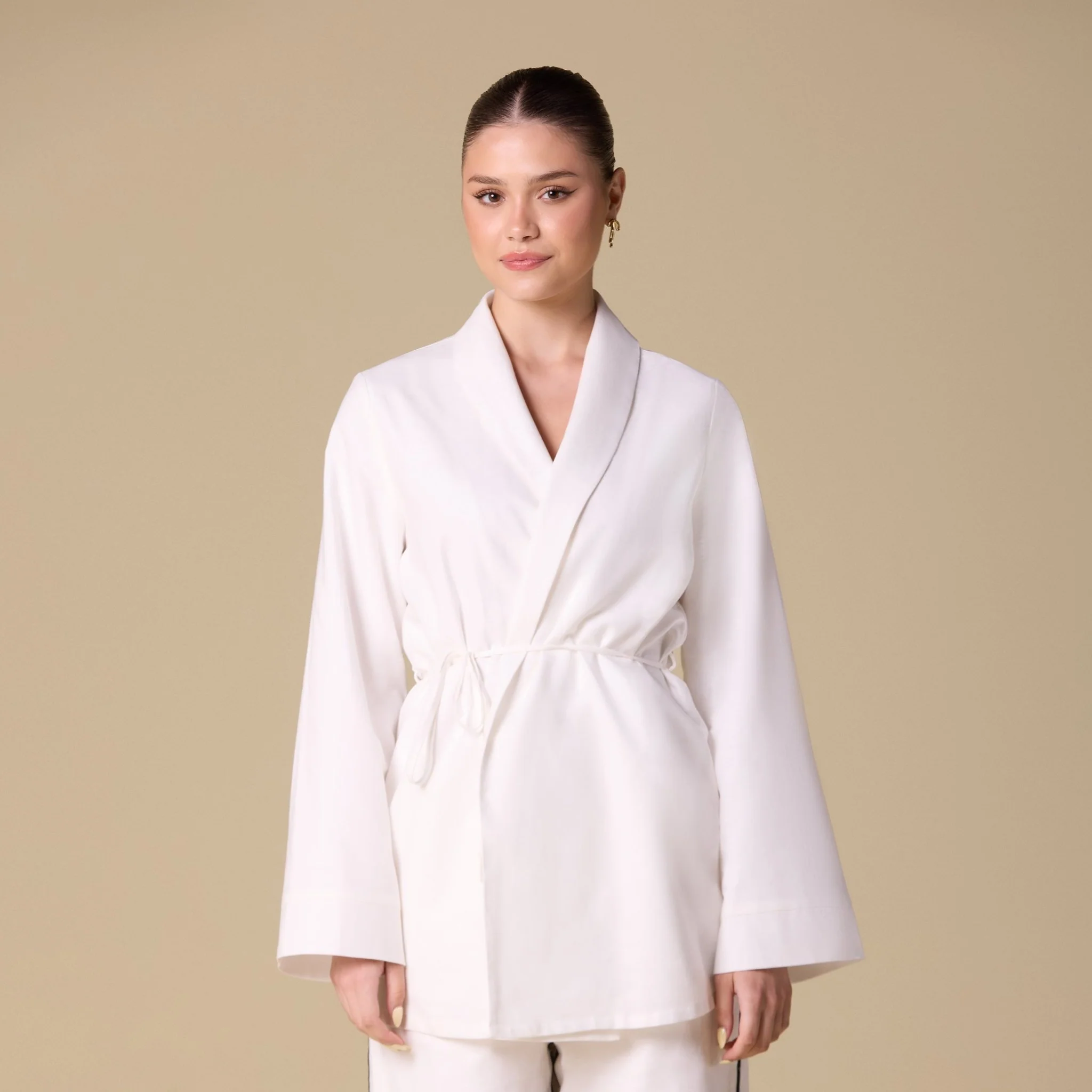 White Long wide sleeves Wrapped Top