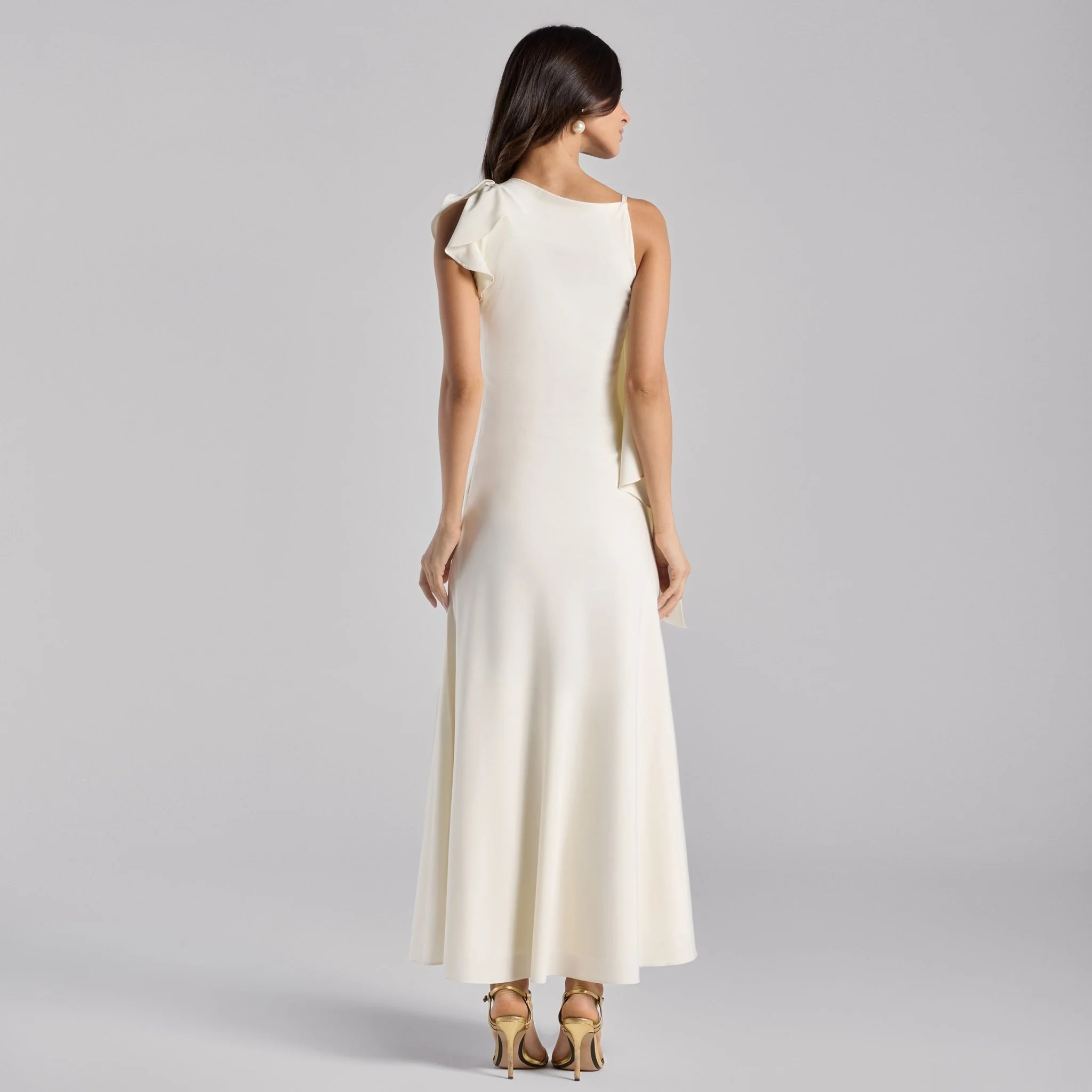 Cream Low Waist Satin Maxi Dress - Image 3