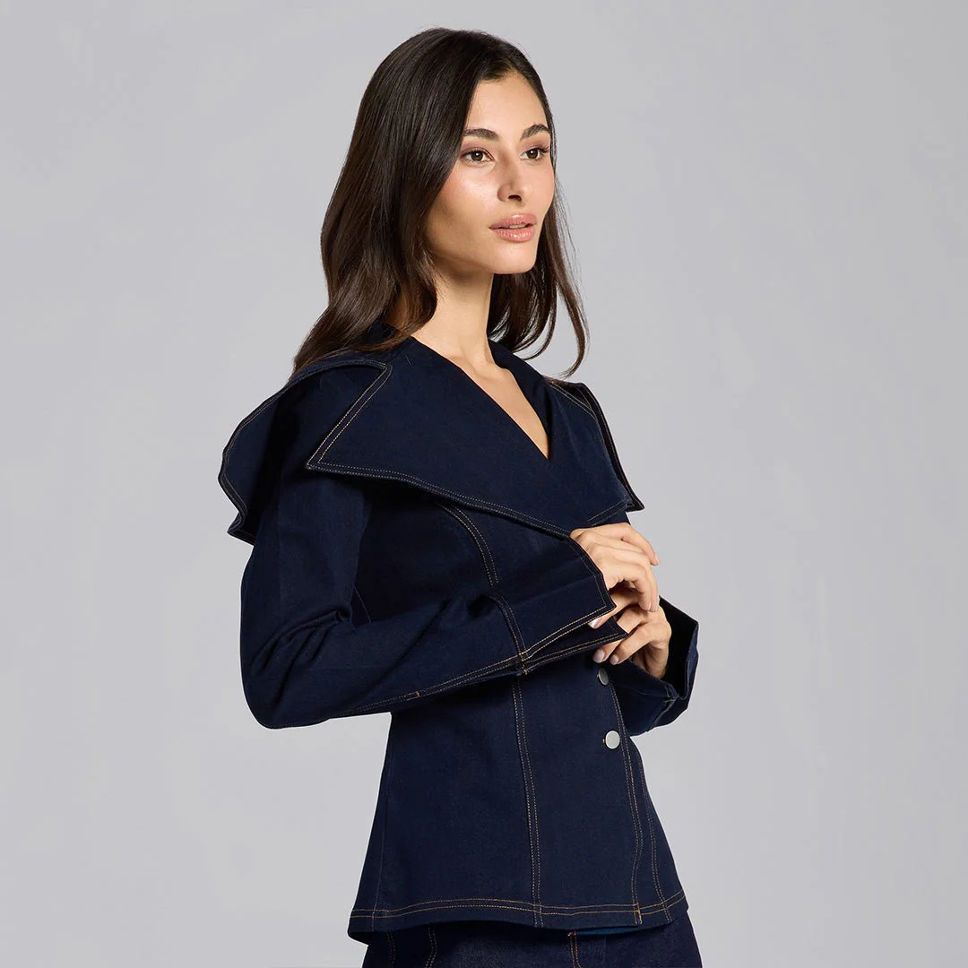Wide Collar Denim Top - Image 2