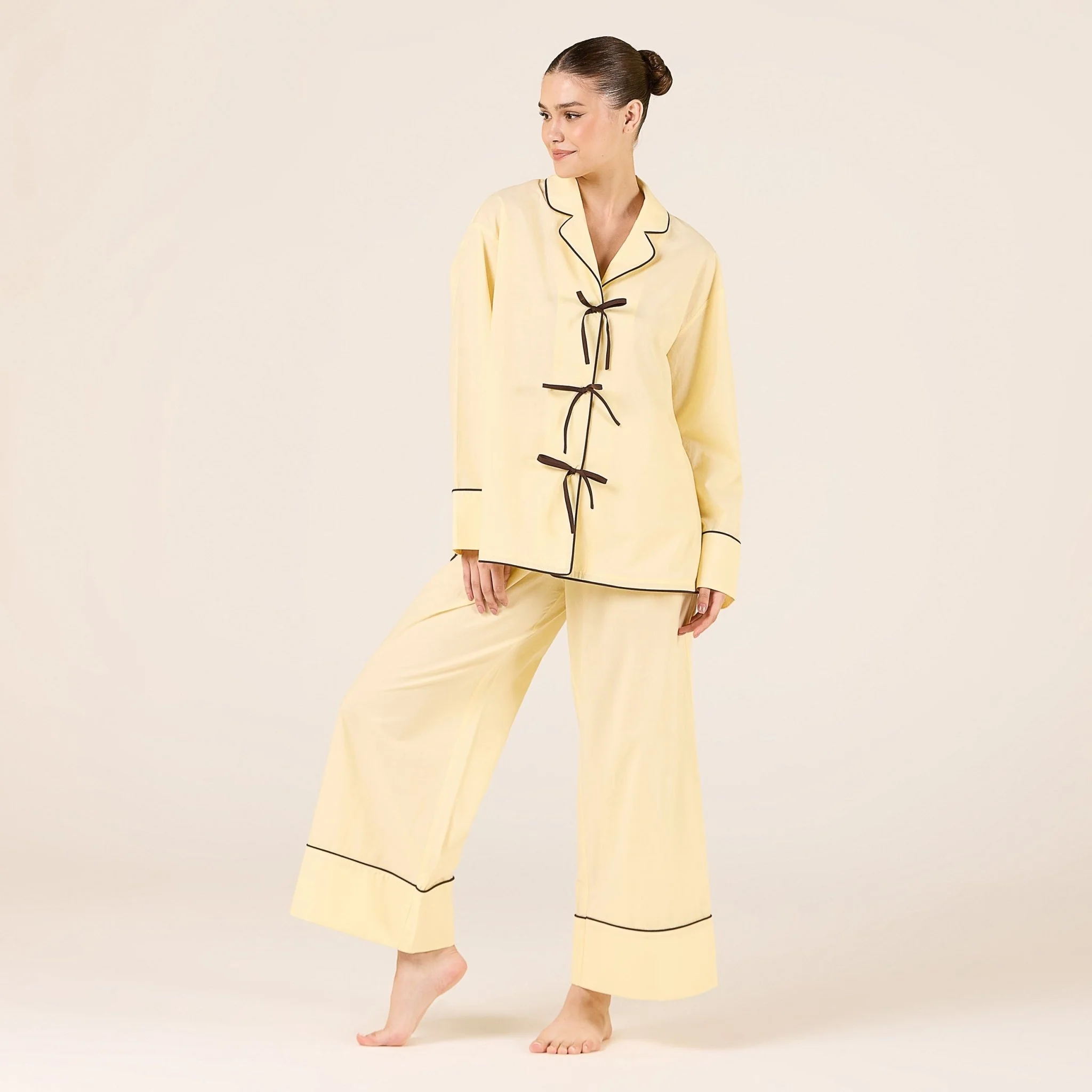Yellow Cotton Shirt with Front Bows - Image 2
